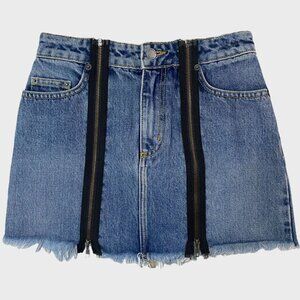 Carmar Double Zip-Front Denim Mini Skirt Women's 27 Blue Medium Wash High-Rise